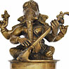 Meditative Brass Ganesha Playing Sitar